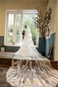 LHXC  Church White Plus Velvet Pearl Butterfly Bridal Veil - LHXC 教会白色加绒珍珠蝴蝶新娘头纱