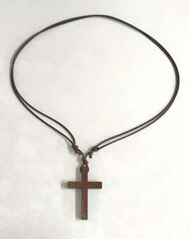 Lydia Hand-woven Leather Cord 4CM Wooden Cross Necklace 妮蒂雅手工编织皮绳4厘米木十字架项链