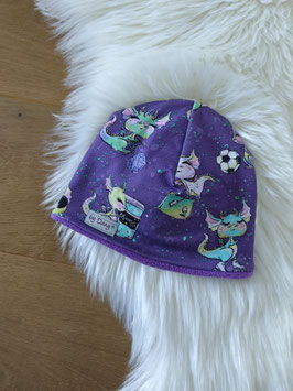 Mütze innen gefüttert Drachengirl violett grau ca. 44-46 cm