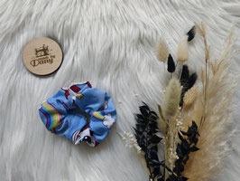 Scrunchie / Haargummi Einhorn Regenbogen Jeans hellblau