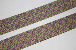 Schrägband Baumwolle fuchsia khaki mit Design 27 mm