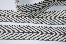 AUSVERKAUFT REST 1,80 m Gurtband Baumwolle Fischgrät anthrazit & natur 40 mm Chevron recycelte Baumwolle -  € 4,40/m