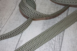 Gurtband Fischgrät khaki & natur doppelt Zickzack Muster 38 mm