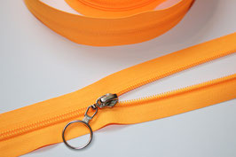 Reißverschluss 5 mm neonorange HELL (€1,40/m) mit / ohne Ring-Zipper in silber (€ 0,60/St.)