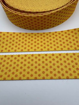 Gurtband 30 mm Punkte DOTS orange / gelb - ca. 1mm stark