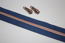50cm Reißverschluss dunkelblau  kupfer Metall rosegold + 2 St. Zipper (EUR 2,00/Set)