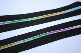 Reißverschluss 5 mm SCHWARZ  mit BUNTER Spirale Regenbogen-Schiene - 1 Meter + 2 St. Zipper in schwarz (EUR 2,10/Set)