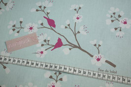 REST 67 cm  Stoff Kirschblüte blau azur pink Vögel & Zweige