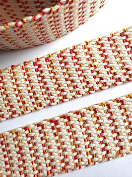 Gurtband Baumwolle Domino orange meliert & natur 40 mm Baumwoll-Gurtband recycelt beige Gurt recycelte Baumwolle