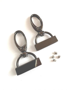2x Karabinerhaken mit Endstück zum Verschrauben 25 mm schwarz-silber - € 2,00/St.