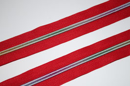 Reißverschluss 5 mm ROT  mit BUNTER Spirale Regenbogen-Schiene - 1 Meter + 2 St. Zipper in rot (EUR 2,10/Set)