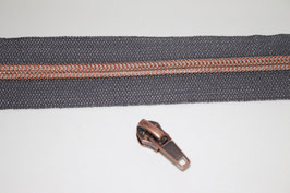AUSVERKAUFT 50cm Reißverschluss dunkelGRAU kupferrot Metall rosegold + 2 St. Zipper (EUR 2,40/Set)