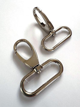 2x Karabinerhaken 40 mm / 38 mm formschön silber / nickel  - € 2,00/St.