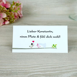 Platzkarte Design "Hochzeitsvögel auf Ast"