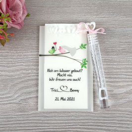 Freudentränen Taschentücher aus Pergamentpapier mit Seifenblasen, Design "Hochzeitsvögel auf verzweigtem Ast"