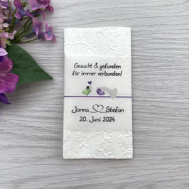 Geprägte Freudentränen Taschentücher - Banderole, Design "Hochzeitsvögel"