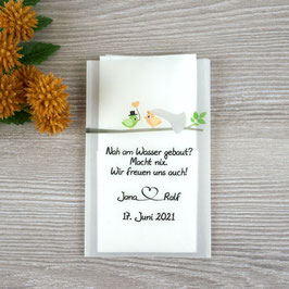 Freudentränen Taschentücher aus Pergamentpapier, Design "Hochzeitsvögel auf Ast"