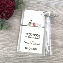 Freudentränen Taschentücher aus Pergamentpapier mit Seifenblasen, Design "Hochzeitsvögel auf Ast"