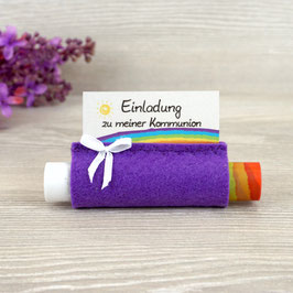 Einladungskarte zur Kommunion/Konfirmation, Design Regenbogen - ohne Vögelchen