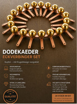 Dodekaeder-Verbinder Set-Edelstahl verkupfert mit Kugeldesign 24K vergoldet