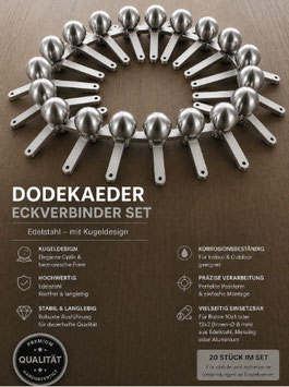 Dodekaeder-Verbinder Set-Edelstahl-mit Kugeldesign