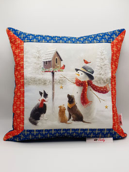 Patchwork-Kissenhülle Schneemann im Garten
