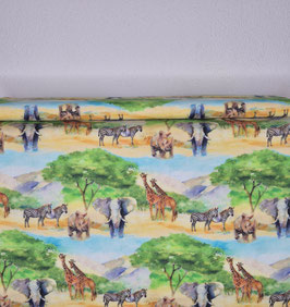 Patchworkstoff Giraffe Elefant Zebra Nashorn Wildnis