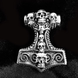 Anhänger "Thors Hammer mit Totenköpfen" / Sterling Silber 925
