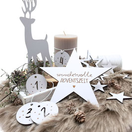 Adventskranz Deko Set aus Holz mit Elch und Sternen
