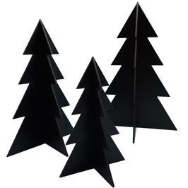 3er-Set Deko-Weihnachtsbäume aus Holzdekor – Steckbäume zum Aufstellen in Schwarz oder Weiß | Minimalistische Weihnachtsdeko, modern & skandinavisch