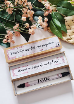 Boligrafo + estuche bambú mapa vintage rosa