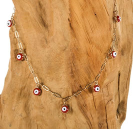 Brillen-& Maskenkette, Gold mit roten Nazar-Charms