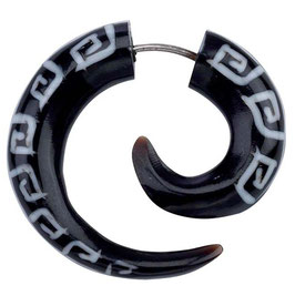 Fake Plug Horn 6mm - Black Spiral 2 Stk.