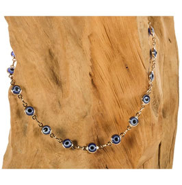 Brillen-& Maskenkette Gold mit blauen Nazar-Beads