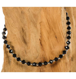 Brillen-& Maskenkette, Chain Silber mit schwarzen Perlenbeads
