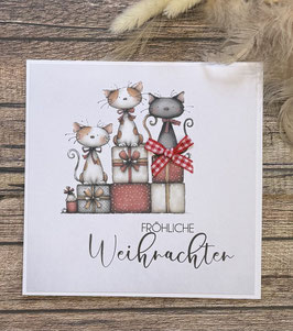 Weihnachtskarte Katzen mit Geschenken