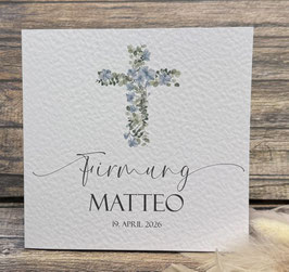 Karte Kommunion, Firmung, Konfirmation Kreuz personalisiert BLAU