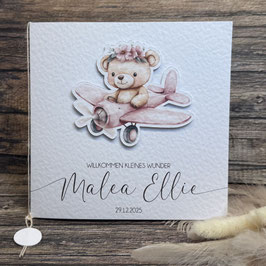 Babykarte Flugzeug personalisiert