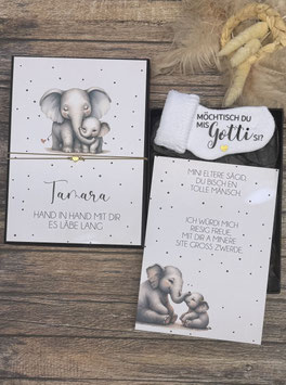 Gotti Götti fragen ELEFANT Hand in Hand Söckli personalisiert