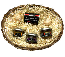 Geschenkkorb mit Bloc Foie Gras 145g und 3 Confit's