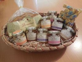 Honig-Geschenkkorb mit Honig Bonbons, Blütenpollen und 8 verschiedene Honigsorten