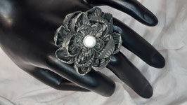 Bague fleur en tissu - gris kaki foncé