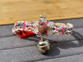 #538Mont-Saint Michel CAT accessory（ピンクトルマリン×ローズクォーツ　マクラメ編み猫用アクセサリー/首輪）