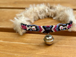 #398もふもふ CAT accessory（アメジスト×フェイクファー　マクラメ編み猫用アクセサリー/首輪）