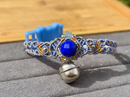 #533Mont-Saint Michel CAT accessory（ラピスラズリ×アクアマリン　マクラメ編み猫用アクセサリー/首輪）