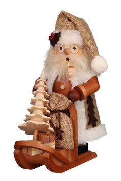 Räuchermännchen Weihnachtsmann auf Schlitten - natur