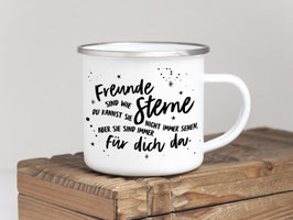 Emaille-Tasse "Freunde sind wie Sterne"