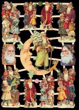 Glanzbilder-Bogen Nikolaus und Mond