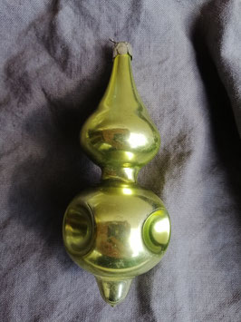B511 oude kerstbal ornament met deuk groen, hoogte 14 cm
