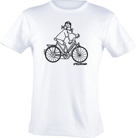 T-Shirt Kids, Strichpunkt-Fahrradfahrerin,  Aufdruck vorne